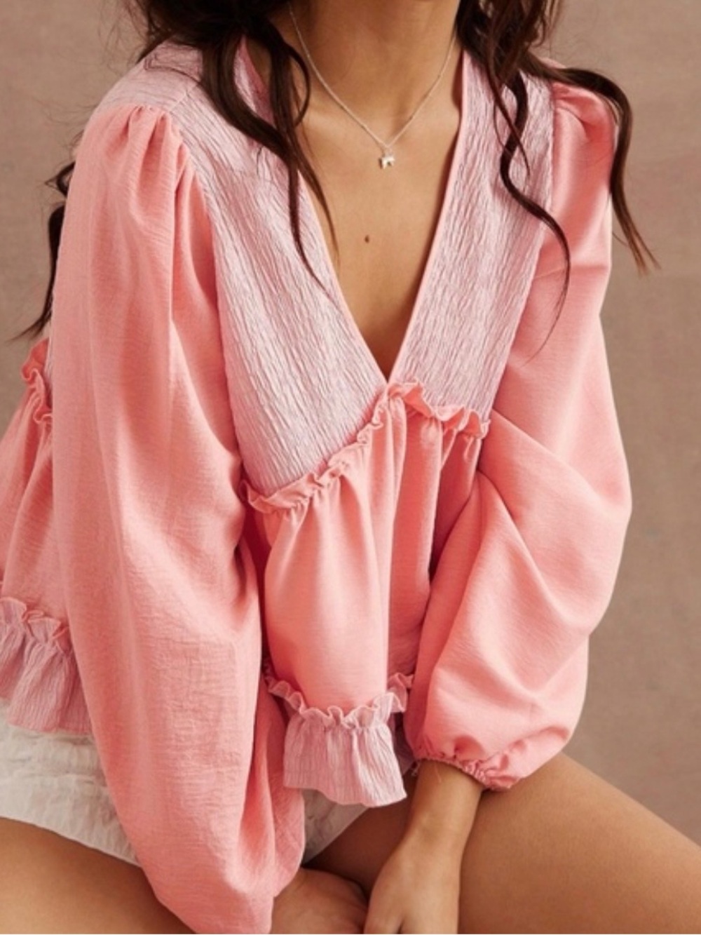 West Fade Pink Ruffled Babydoll Top Sz M NWT